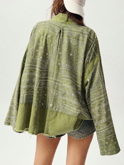 Bohemela Women's Retro Vacation Pattern All-Over Print Jacket With Dual Pockets Autumn Winter Clothes For Women