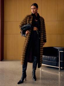 MOTF PREMIUM CONTRAST TRIM SNAP BUTTON FAUX FUR COAT - Brown - View 7