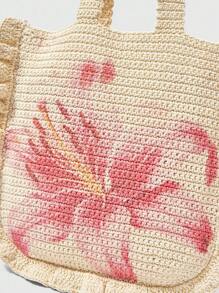 ROMWE Fairycore Borsa da spalla casual da spiaggia con stampa floreale tessuta - Bianco - Visualizzare 3