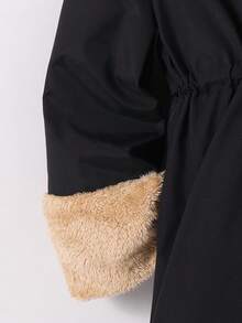 青少年女孩秋冬长袖休闲连帽宽松口袋毛绒长袖外套，适合日常穿着和休闲场合 - 黑色 - 查看 5