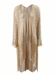 Swim SXY 度假海滩镂空流苏下摆和服罩衫 - 駝色 - 查看 3