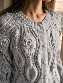 MOTF PREMIUM BEADED DETAIL BUTTON UP CARDIGAN - Grey - View 3