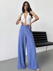 Firerie 女士休闲高腰长款阔腿裤，蓝色，适合沙滩装、机场装， - 藍色 - 查看 9