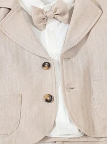 3 件套幼儿男童休闲正式绅士西装套装，包括宽松纯色长袖西装外套（带口袋和撞色纽扣）、松紧腰裤和帽子，适合生日派对、婚礼、返校、1 岁生日、洗礼、表演、节日，面料柔软舒适，儿童婚礼派对西装套装返校季 - 彩色 - 查看 4