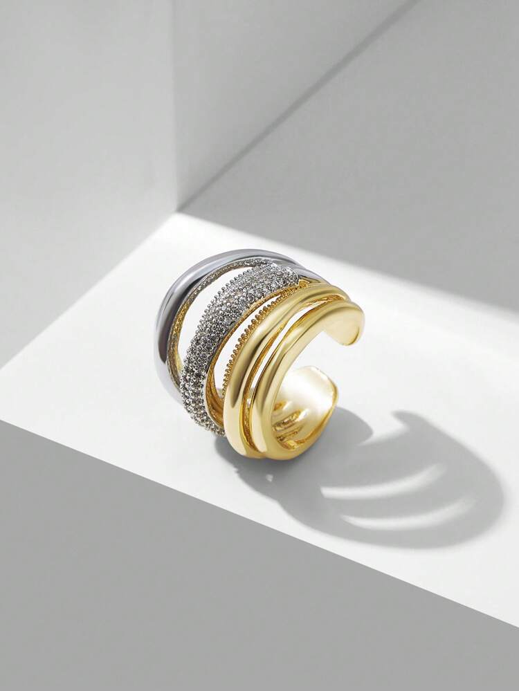 18K GOLD PLATED COLOR BLOCK RING WITH RHINESTONES
