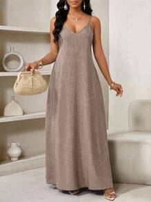 SHEIN Lady 2025 新款蓝色女士波西米亚风露背女士宽松长裙女士连衣裙宽松露肩生日和活动礼服/节日礼服度假服装女士波西米亚风/波西米亚风女装吊带上衣非洲女装女士连衣裙夏季热带女士连衣裙新品女士连衣裙沙滩裙复活节连衣裙/复活节女士连衣裙/复活节女士服装 - 咖啡棕 - 查看 3