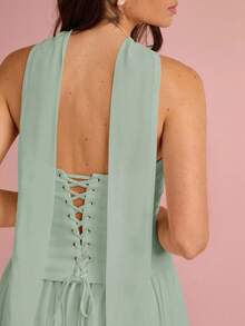 Enchnt Váy Bandeau nhún bèo xẻ cao thời trang nữ lãng mạn thường ngày - Màu xanh Bạc hà - Xem 2