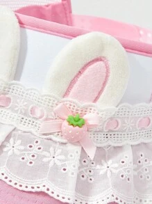 ROMWE Kawaii 1 件粉色和白色可爱蝴蝶结蕾丝兔耳装饰棒球帽，适合女士，简约露顶太阳帽 - 粉色 - 查看 3