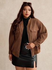 Elaquor Plus Size Solid Color Minimalist Casual Long Sleeve Jacket Winter Fall Autumn