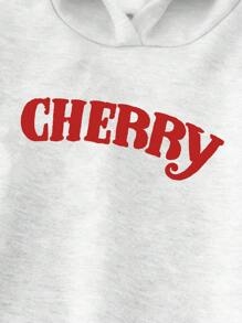 Teen Girl Casual Cherry & Letter Print Hoodie Sweatshirt