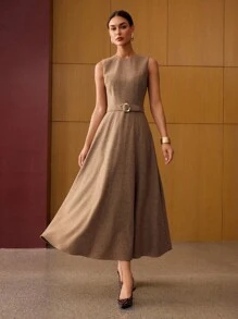 MOTF PREMIUM WOOL BELTED DRESS - Coffee Brown - View 5