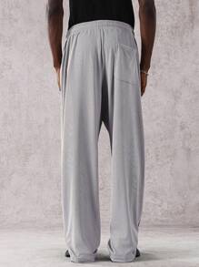 Manfinity Homme Quần dài cạp rút màu trơn đơn giản đa năng cho nam - Xám - Xem 2