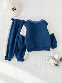 Cozy Pixies 2pcs Baby Boy Knit Soft Crew Neck Long Sleeve Pullover Sweatshirt And Elastic Waist Cuffed Pants Set Fall Winter - Multicolor - View 2