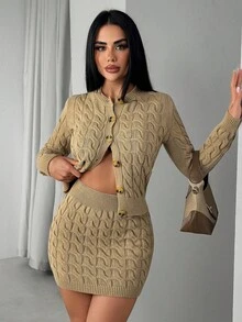 EURMUSE Completo da donna in 2 pezzi, cardigan e gonna marrone - Castano - Visualizzare 6