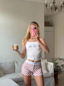 CovetEZ 女士心形图案低腰修身短裤，适合情人节 - 白色 - 查看 7