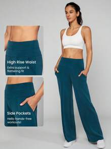 GLOWMODE Modal Silk Touch Wide Leg High Waist Lounge Pants With Side Pockets Daily Casual Fall - Mistle Toned - View 3