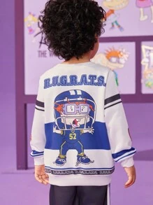 Nick 90s | SHEIN 2pcs/Set Young Boy Sports Casual Jersey Style Cartoon & Numeric Graphic White Crew Neck Long Sleeve Sweatshirt And Pants Knit Tracksuit - Multicolor - View 1