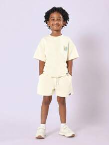 SUMWON 清凉清新冰淇淋印花夏季套装抽绳短裤搭配服装休闲沙滩度假T恤短款套装 - 黃色 - 查看 2