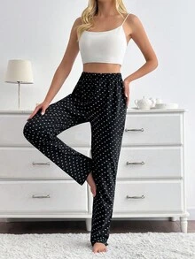 SHEIN Women Cotton Contrast Colour Heart Pattern Homewear Sleep Bottoms Heart Print Pajama Pants Womens Pajama Pants Black Pajama Pants Sleep Pants Lounge Pants