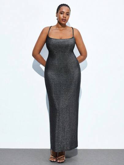 Maija Plus Size Black Glitter Bodycon Mini Dress, Black Metallic Slip Dress, Backless Criss-Cross Dress, Extra Long Dress, Outerwear Top, Graduation Dress, Teacher Outfit, Outerwear Top, Women's Business Casual Wear, Plus Size Fall Outfit, Women's Night Out Attire, Plus Size Women's Business Casual Wear Halloween Christmas National Day Clothes New Year Clothes