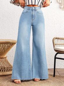 Breezaya Quần jean ống rộng dáng rộng có túi cho nữ - Rửa nhẹ - Xem 6