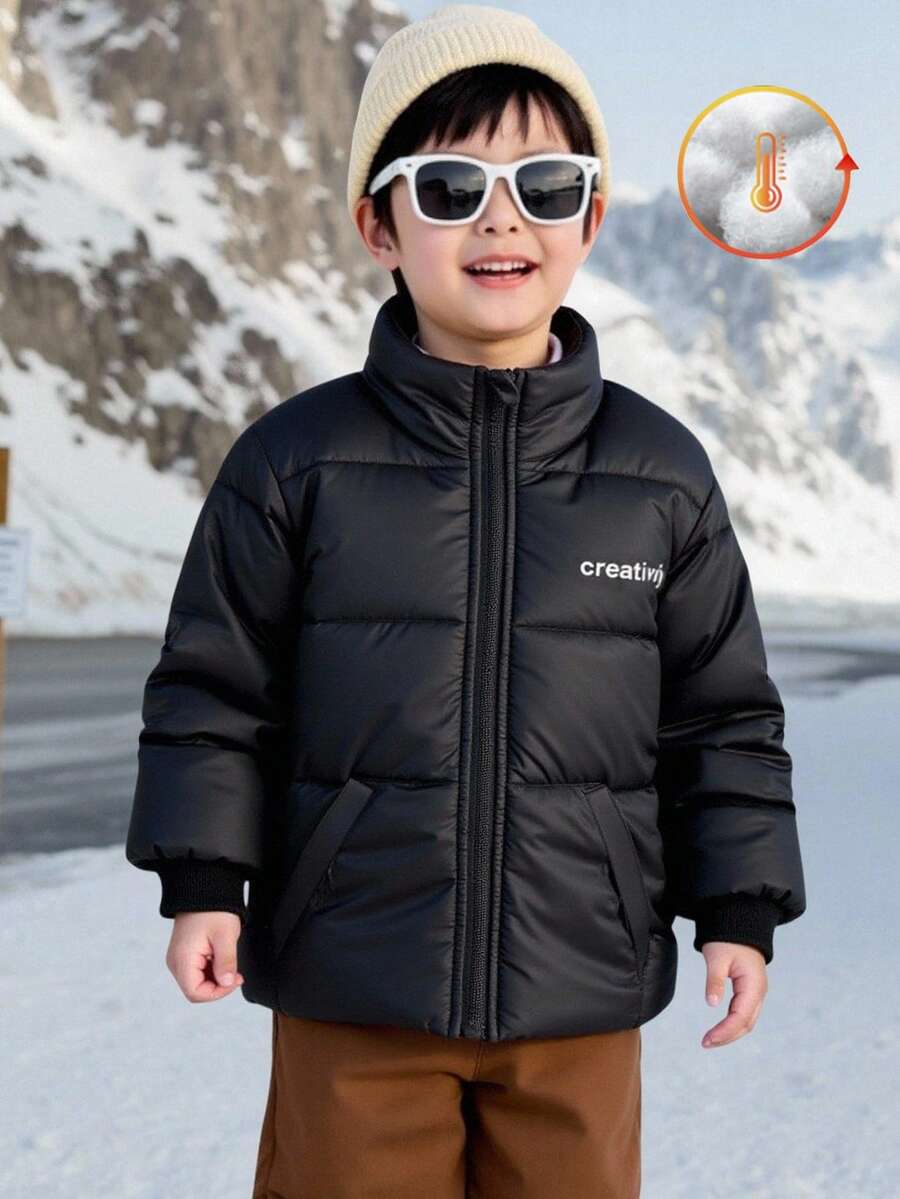 Autumn/Winter New Simple & Stylish Young Boy Thick Letter Print Stand Collar Casual Zip-Up Jacket Fall