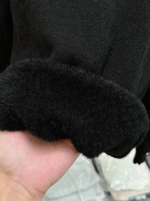 Linhara Suéter de cuello redondo de manga larga y talla grande de unicolor y casual de felpa para mujer - Negro - Ver 7