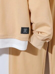Bộ áo hoodie thường ngày cho bé trai tuổi teen, áo nỉ cổ tròn phối 2 trong 1, phù hợp cho đi học, mặc thường ngày và chơi thể thao. - Màu Khaki - Xem 6