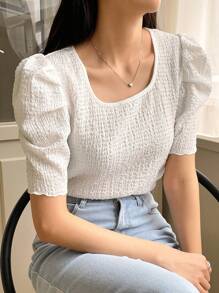 DAZY 圓領蓬蓬袖t恤 - 白色 - 查看 1