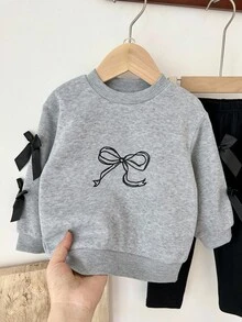 SHEIN 女婴幼儿新生儿0-3岁休闲日常百搭宽松蝴蝶羊毛圆领长袖卫衣+打底裤套装，秋冬