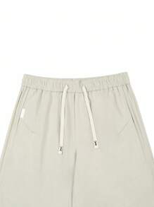 Manfinity Homme Pantalones rectos casuales de cintura con cordón y bolsillo de unicolor - Gris Claro - Ver 6