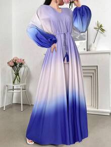 Seusyu Váy cổ chữ V in họa tiết ombre lãng mạn thanh lịch dành cho nữ - Nhiều màu - Xem 6