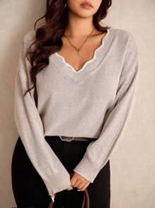 Elaquor Femmes grande taille Chandail ample minimaliste polyvalent avec bretelles au dos, couleur unie, pull ample, vêtements d'automne/hiver pour femmes