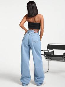 EURMUSE Gerade geschnittene Jeans im lässigen Stil mit hoher Taille - Mittele Waschung - Übersicht 2