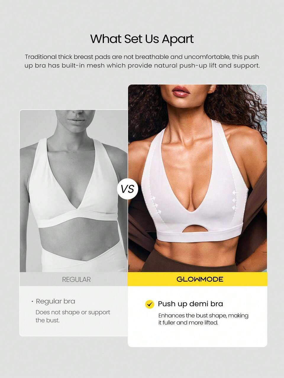 FeatherFit™-Sculpt Power Push-Up Soft Stretchy Compressive Mesh Straps Deep V-Neck Sports Bra High-Impact Running Gym