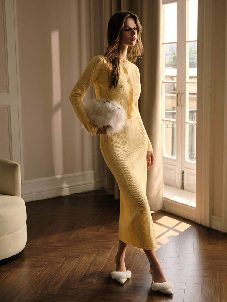 BUTTON UP TOP & SKIRT SLIM FIT SWEATER CO-ORD