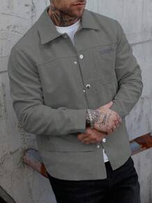 Manfinity CasualCool 户外休闲街头风时尚百搭男士长袖灯芯绒夹克 灰色，秋冬季 - 淺灰色 - 查看 7