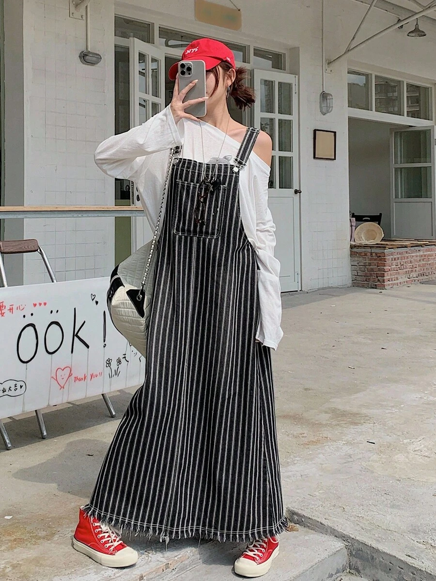 DAZY Women's Striped Print Denim Dress - Black and White - View 1