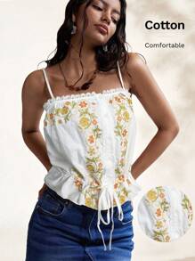 Easelle Camiseta de tirantes bordada blanca tejida para mujeres