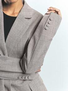 Maija 女士格子翻领长袖休闲办公夹克，节日 - 棕色 - 查看 10