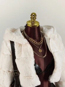 Amplova Women's Solid Color Cropped Hooded Faux Fur Jacket, Winter Faux Fur Coat,Fall - White - View 3