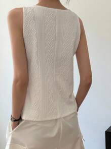 DAZY Chaleco casual sin mangas para mujer, de tela texturizada, de unicolor, cuello redondo, ajustado, chaleco de otoño - Blanco - Ver 2