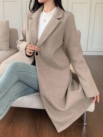 DAZY Abrigo informal de unicolor, chaqueta larga de otoño/invierno para mujer