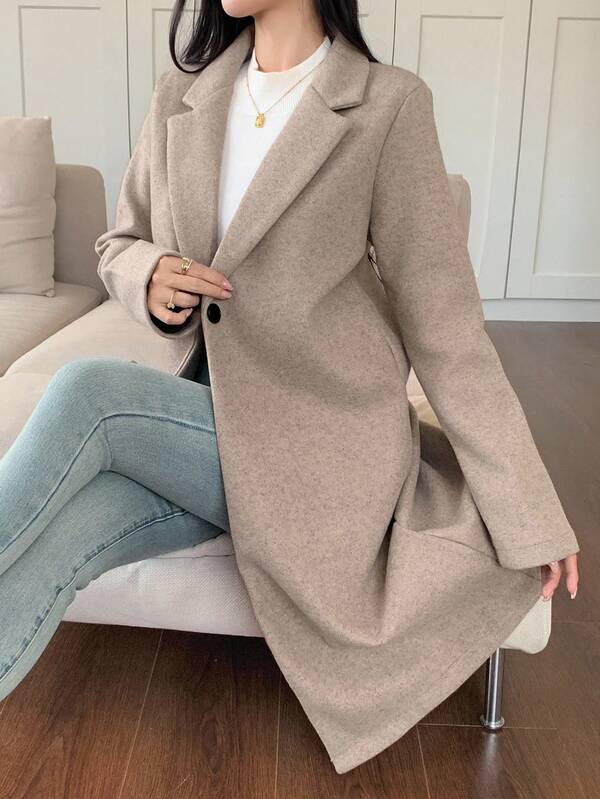 DAZY Abrigo informal de unicolor, chaqueta larga de otoño/invierno para mujer