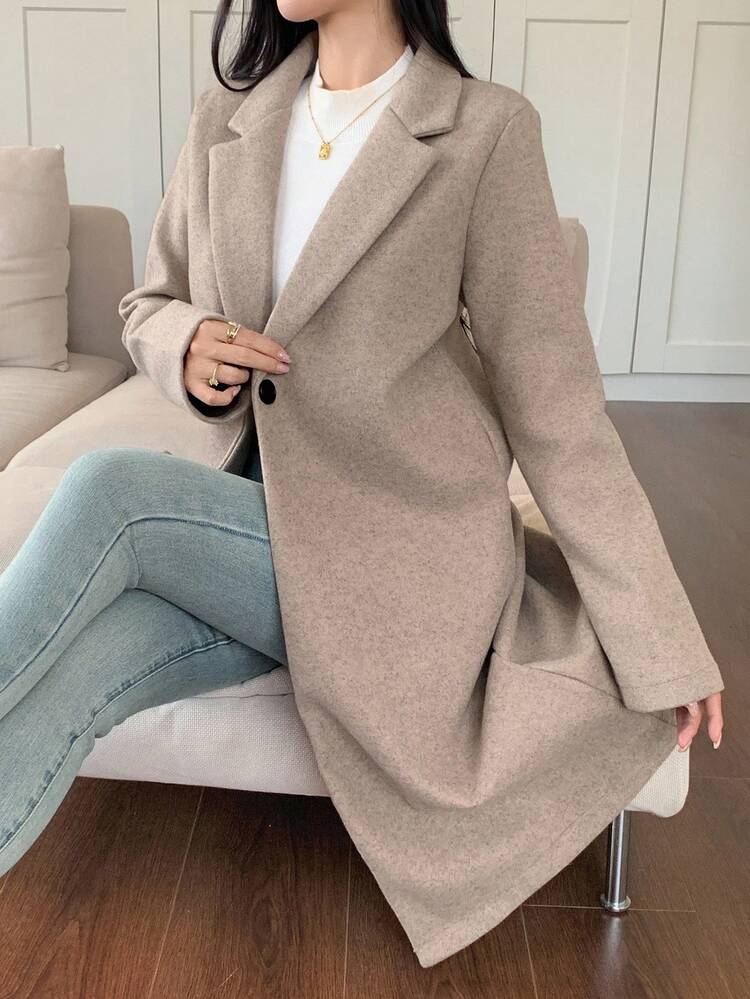 Casual Solid Color Overcoat, Autumn/Winter Long Jacket For Women