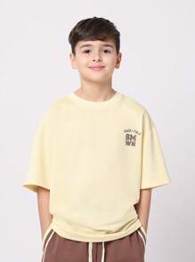 SUMWON Tween Boys Track And Field Embroidered Two Piece Set Cream Yellow Wide Leg Pants Oversized Jersey Summer Casual Fashion Co Ord Set