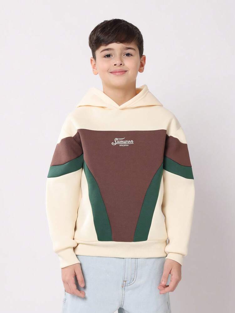 Felpa con cappuccio color block con logo del marchio