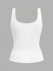 SHEIN CURVE+ 两件套加大码女式休闲圆领免烫紧身背心，一件白色背心和一件黑色背心，适合日常穿着，百搭，加州分会裤装 - 黑與白 - 查看 4