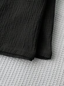 Comfortcana Celana Longgar Chiffon Warna Polos untuk Liburan Kasual Musim Panas - Hitam - View 4