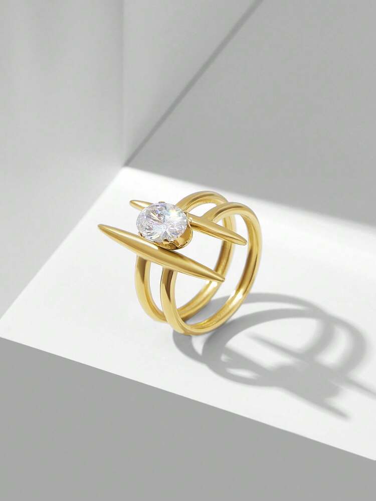 18K GOLD PLATED ELEGANT GEOMETRIC CURVED DECORATIVE RING